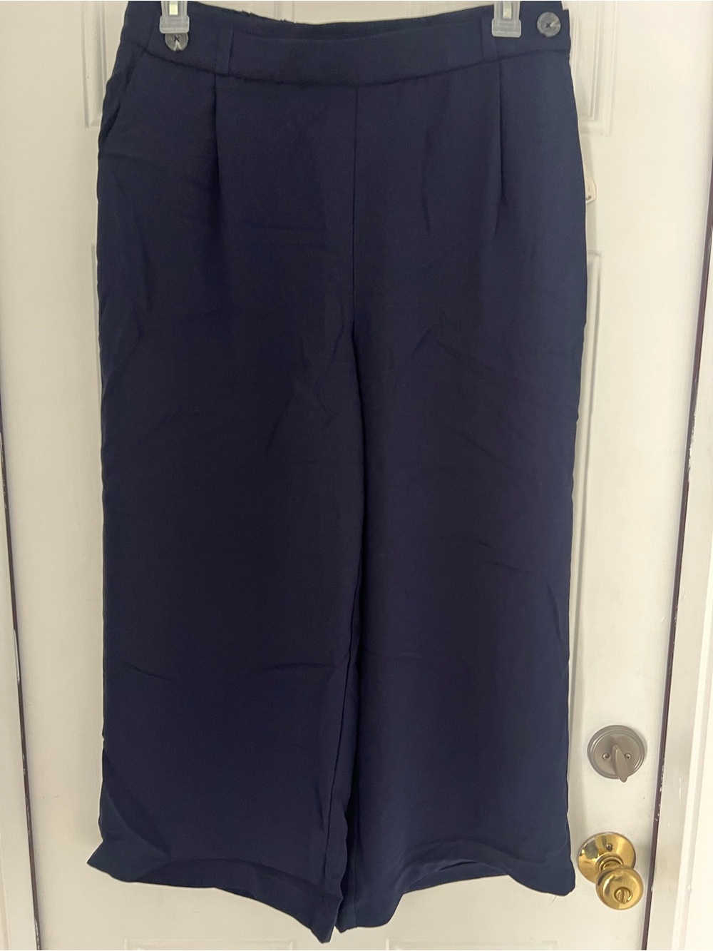 NWT CeCe Womens Navy Blue Wide Leg Cropped Pants Modern Size 14 Pockets #854